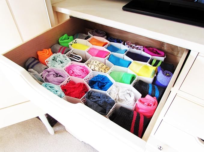 Evelots Honeycomb Drawer Organizer - Set of 4, 112 Slots, Easy Snap-Together Assembly, Adjustable & Durable Plastic Dividers, Perfect for Socks, Underwear, Ties, Accessories, and More - Customizable S - Image 2