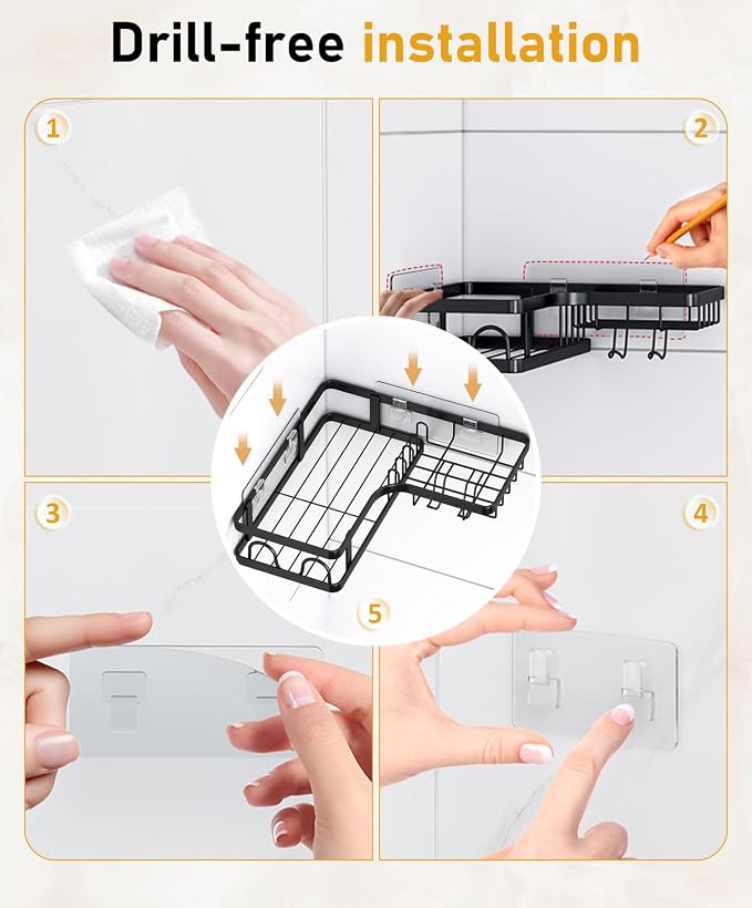 3 Pack Corner Shower Caddy Organizer, Rustproof Corner Shower Shelves, No Drilling Bathroom Corner Shelf with Hooks and Toothpaste Holder - Image 8