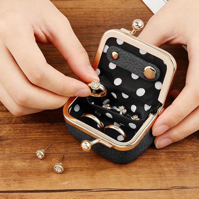 PU Leather Mini Jewelry Box, Vintage Portable Mini Jewelry Organizer with Kiss Lock, Compact Travel Case for Rings, Earrings, Necklaces - Ideal Gift for Women - Image 3