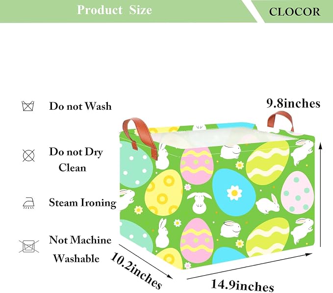 CLOCOR Rectangular Easter Basket Empty, Easter Gift Basket, Waterproof Storage Box with Handles,Room Decor(Green Easter Basket) - Image 6