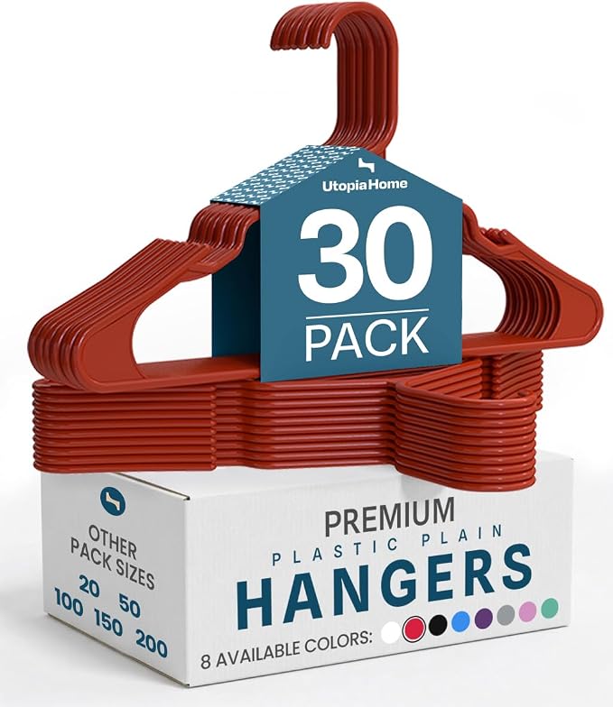 Utopia Home Plastic Hangers 30 Pack - Perfect Space Saving Clothes Hanger - Durable and Strong - Perfect Closet Organizers with Shoulder Grooves (Red) by UTOPIAHOME