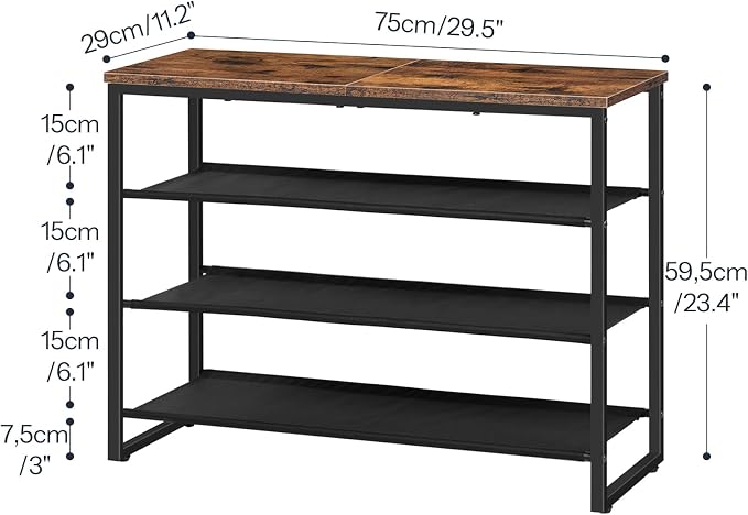 HOOBRO Shoe Rack, 4 Tier Shoe Storage Organizer with 3 Oxford Fabric Shelves and Top Panel, Holds 12-16 Pairs of Shoes for Entryway and Closet, Industrial, Rustic Brown BF47XJ01G1 - Image 2