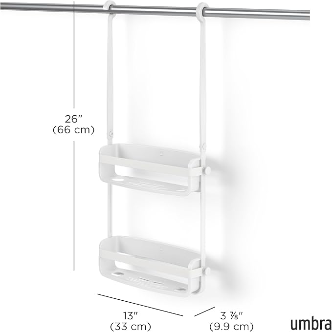Umbra Flex Hanging Shower Caddy with 2 Shelves, Bathtub Shelf and Bathroom Organizer, White - Image 3