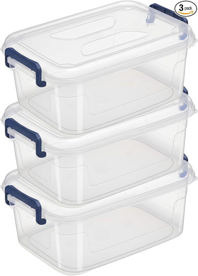 Tribello Plastic Storage Bins with Lids, Clear Stackable Storage Containers - 5 Qt - 3 Pack