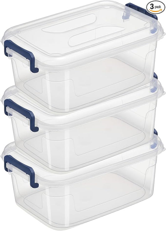 Tribello Plastic Storage Bins with Lids, Clear Stackable Storage Containers - 5 Qt - 3 Pack