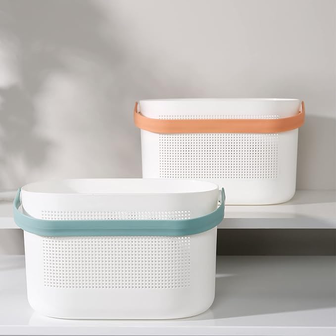 UUJOLY Plastic Storage Baskets with Handles, Shower Caddy Shelf Organizers Basket for Bathroom, Kitchen, Dorm Room, Green - Image 5