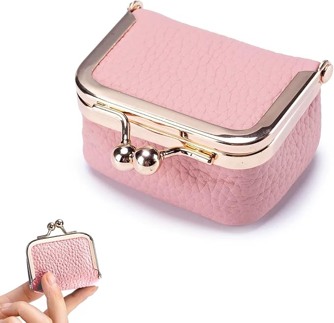 DOMELIFE Genuine travel jewelry case - Vintage Kiss Lock Jewelry Box for Women, Portable Mini Coin Purse Gift with Antique Brass Clasp for Rings and Earrings Necklace (PINK) by Unknown