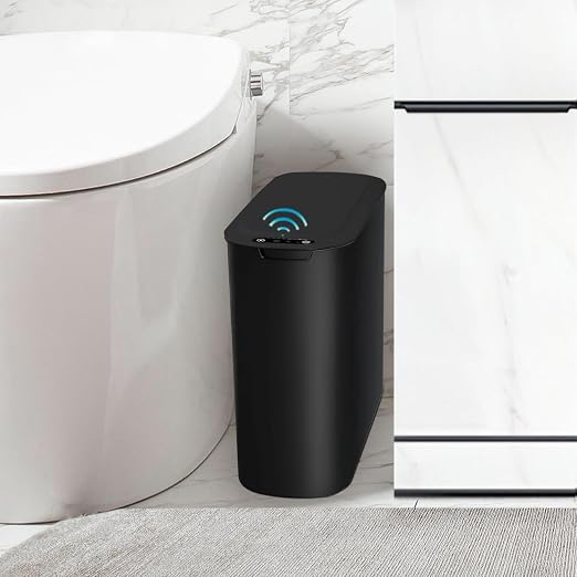 TIPGO Automatic Motion Sensor Bathroom Trash Can with Lid, 2.6 Gallon Touchless Trash Bin, Smart Garbage Can Plastic Slim Wastebasket for Bedroom, Office, Dorm (Black) by TIPGO