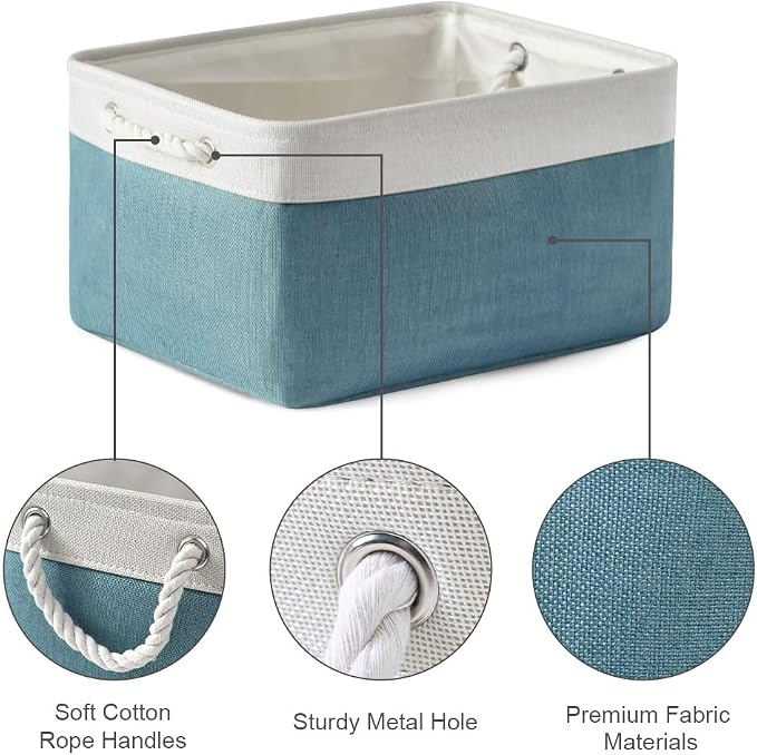 TheWarmHome Fabric Storage Bin with Handles,Storage Basket for Home Storage and Organization, Shelf Basket with Cover for Living Room Bedroom Closet（White & Green Large,15.7L*11.8W*8.3H - Image 5