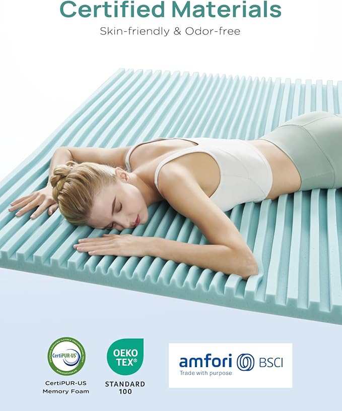 2 Inch Cooling Gel Memory Foam Mattress Topper Full Size, 5-Zone Back Pain Relief Bed Topper, Orthopedic Pressure Relief Mattress Pad, Wave and Cube Ventilated Design, CertiPUR-US Certified