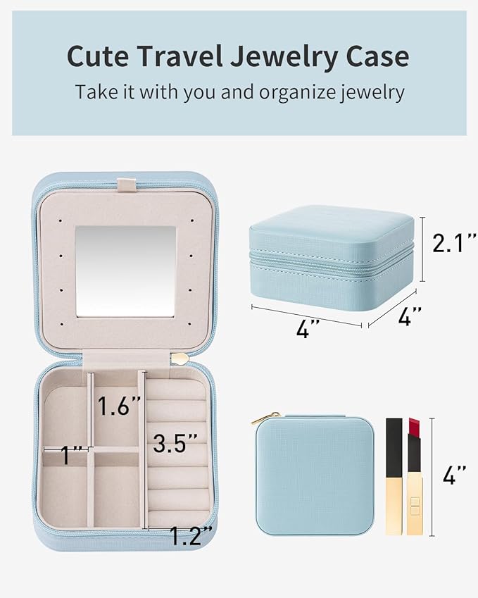 VLANDO Teacher Appreciation Graduation Gifts - Small Travel Jewelry Box Organizer - Display Case for Girls Women Gift Rings Earrings Necklaces Storage with Mirror Blue - Image 5