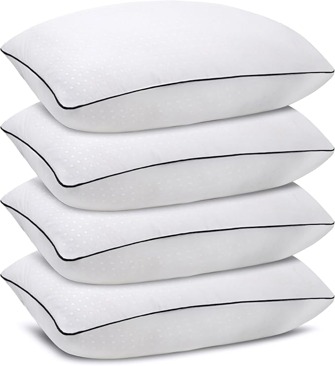 Standard Size Bed Pillows for Sleeping 4 Pack,Luxury Hotel Pillows,Comfortable and Supportive,Machine Washable,Suitable for Stomach,Back and Side Sleepers.