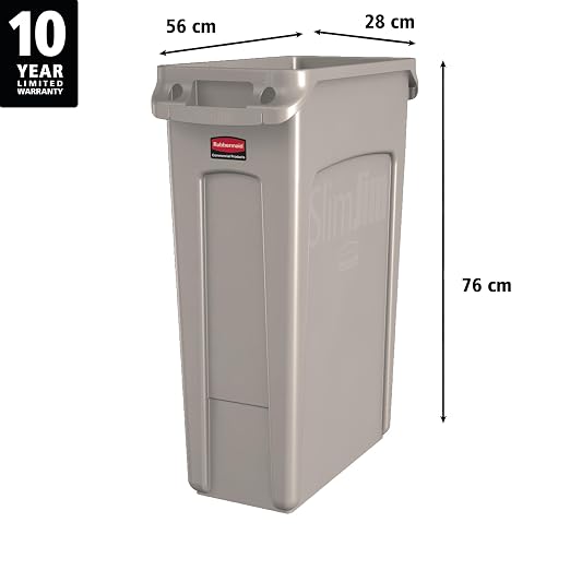 Rubbermaid Commercial Products Slim Jim Plastic Rectangular Trash/Garbage Can/Bin with Venting Channels, 23 GAL, Beige, for Kitchens/Classrooms/Offices/Back of House - Image 2