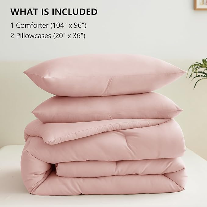 CozyLux California King Comforter Set Blush Pink, 3 Pieces Cal King Solid Breathable Quilted Bedding Sets All Seasons, Luxury Soft Lightweight Bed Set with Down Alternative Comforter and 2 Pillowcases