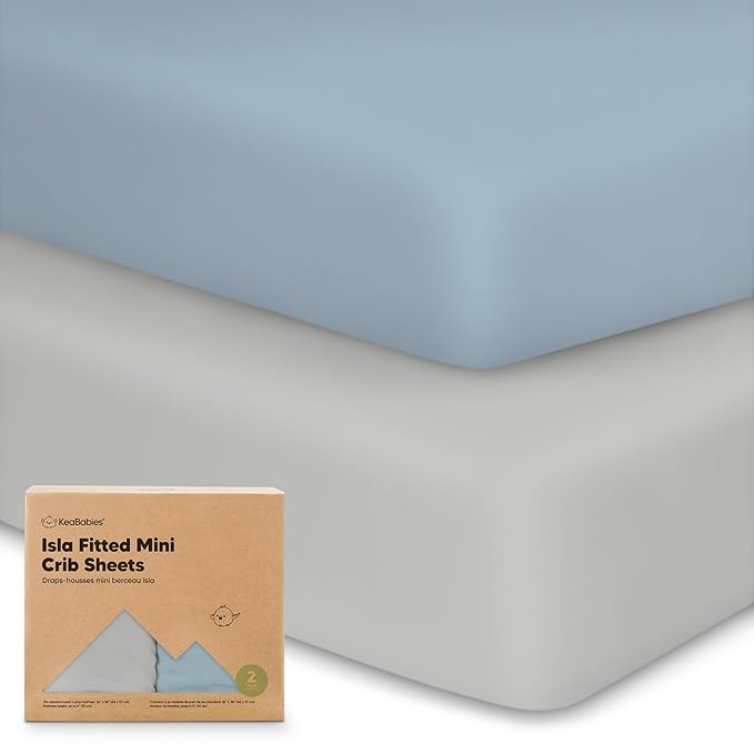 Pack and Play Sheets Fitted - 2-Pack Mini Crib Sheets for Pack N Play Mattress 38x26, Soft & Cozy, Neutral Toddler Playard Bedding, Snug Fitted Mini Baby Crib Mattress Cover Boy, Girl (Steel)