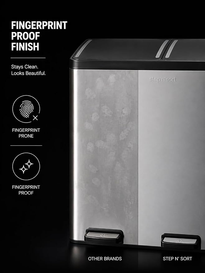 Step N' Sort The 18.5 Gallon Extra Large Capacity, Soft-Step, Dual Trash and Recycling Bin with Removable Inner Bins, Silver - Image 3