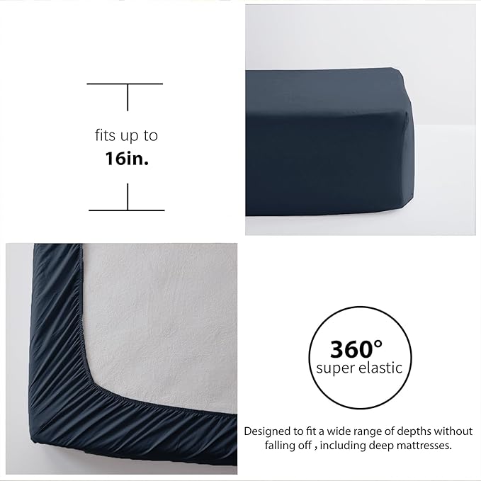 Zzlpp Queen Comforter Set 7 Pieces, Navy Blue Seersucker Bed in a Bag with Comforter, Pillow Shams, Pillowcases, Flat Sheet, Fitted Sheet