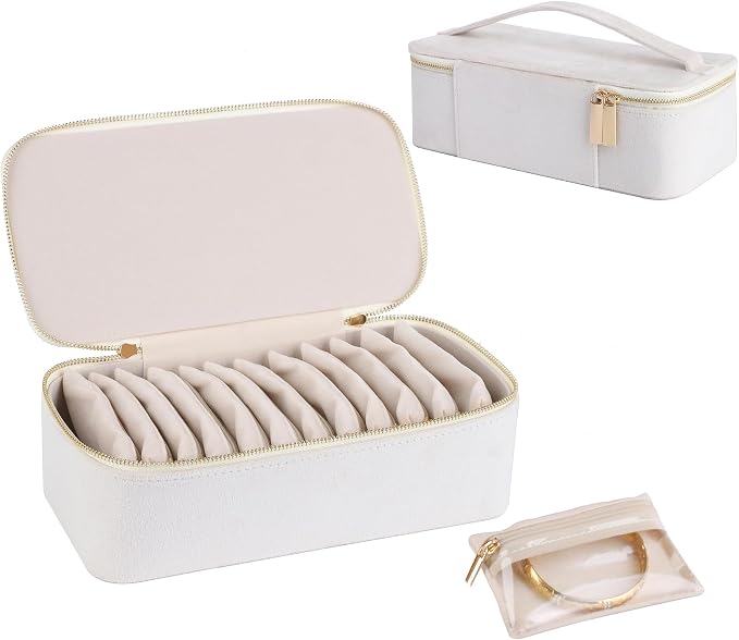 HofferRuffer Jewelry Box Organizer for Women Girls, Travel Jewelry Case with 12 Portable Zipper Bags, Jewelry Storage Ideal for Travel & Home Organization (12pcs-CreamWhite Velvet) by HofferRuffer