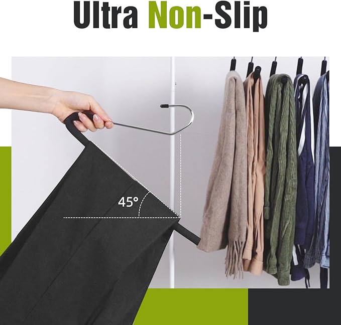 Spring Fever Space Saving Open Ended Heavy Duty Chrome Plating Non Slip Friction Foam Coated Slack Pants Trousers Hangers Black 5 - Image 3