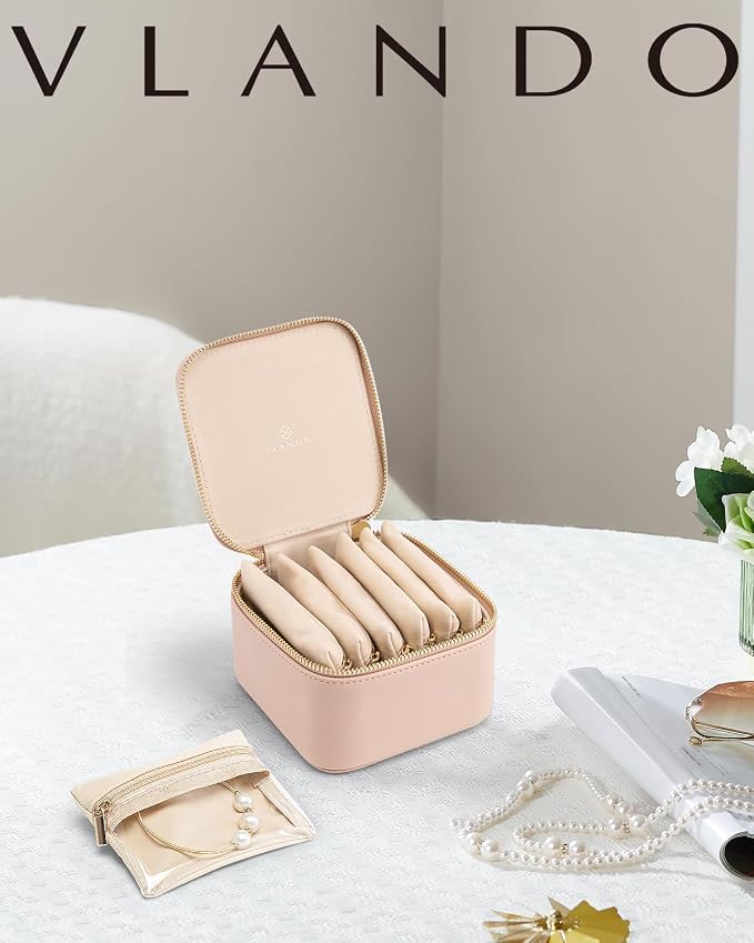 Vlando Jewelry Travel Case,Travel Jewelry Organizer with Clear Velvet Jewelry Bags 6Pcs Zipper Pouch for Women Gift Ideas for Birthday Wedding Graduation-Khaki - Image 6