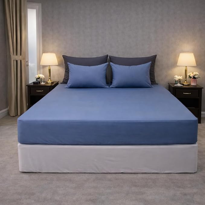 100% Cotton Single Layer Mattress Cover King Size, Elastic Mattress Cover, Stretches Up to 16 Inches Deep, Cozy, Absorbent, Easy to Replace, Machine Washable (6 Colors) (Navy, Full)