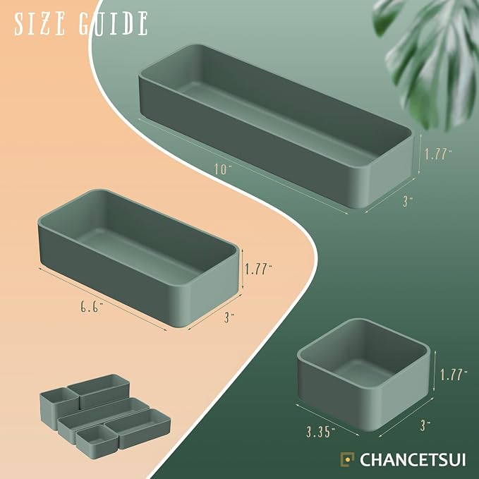 CHANCETSUI 6 PCS Stackable Drawer Organizers Set, Versatile Desk and Vanity Drawer Organizer Trays, Storage Bins for Makeup, Bathroom, Bedroom, Kitchen and Office, Green - Image 4