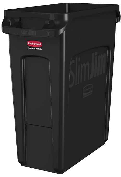 Rubbermaid Commercial Products Slim Jim Plastic Rectangular Trash/Garbage Can/Bin with Venting Channels, 16 GAL, Black, for Kitchens/Classrooms/Offices/Back of House by RubbermaidCommercialProducts