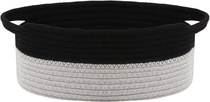 JMvicyroam Woven Basket,Small Rope Storage Bin with Handles & Ribbon Bag, Organizer for Shelves Closets,Gift Basket Empty for Birthday,Books,Dog Toys, Black&Grey by JMvicyroam