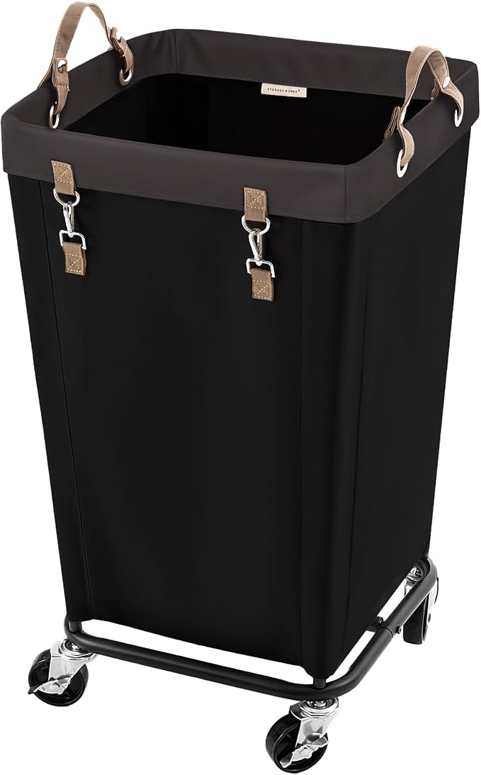 StorageWorks 110L Laundry Basket with Wheels, Large Rolling Hampers for Clothing Organizer, Dirty Clothes Basket for Hotel, Home, Closet, Dorm, Black by StorageWorks