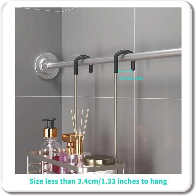 HapiRm Hanging Shower Caddy Organizer - No Drilling Shower Organizer with Hooks, Rustproof & Waterproof 304 Stainless Steel Bathroom Shelves - Brushed Nickel - Image 5