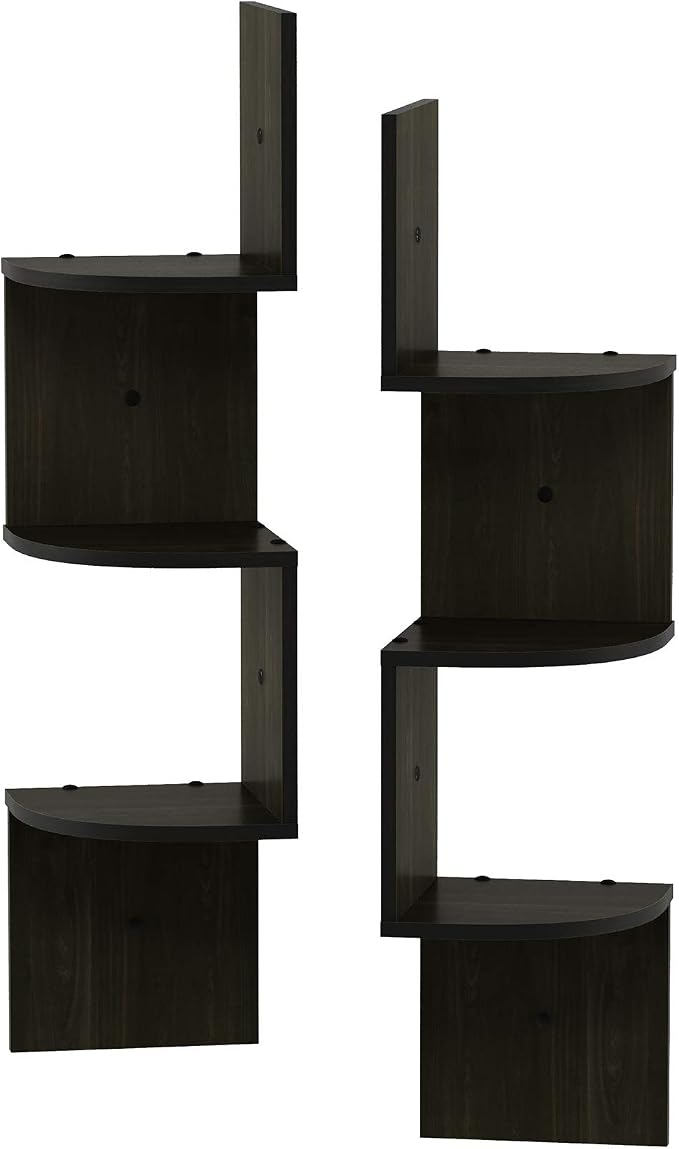 Furinno Rossi Wall Mount Floating Corner Shelf, 3-Tier Radial Set of 2, Espresso - Image 8