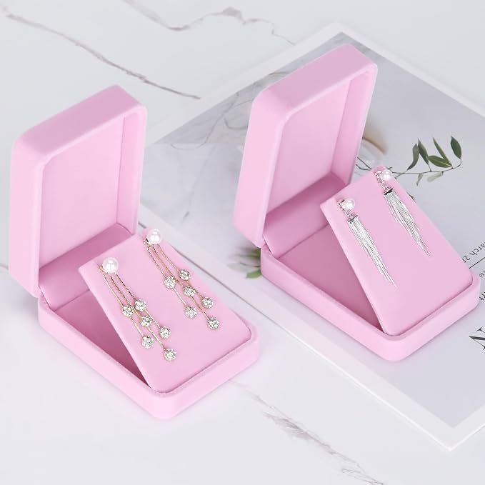LETURE 2 Pieces Velvet Jewelry Gift Boxes for Necklace Pendant Earring Bracelet, Small Jewelry Storage Display Case for Christmas Wedding Engagement Birthday Anniversary (Pink) - Image 6