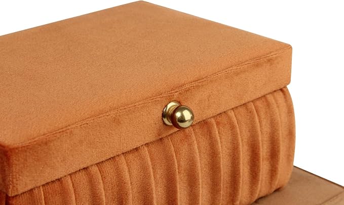 HofferRuffer Velvet Decorative Boxes, Jewelry Boxes Storage Accessory Organizer Boxes with Elegant Handle Decor, Classic Velvet Set of 2 Pieces (Brown) - Image 6