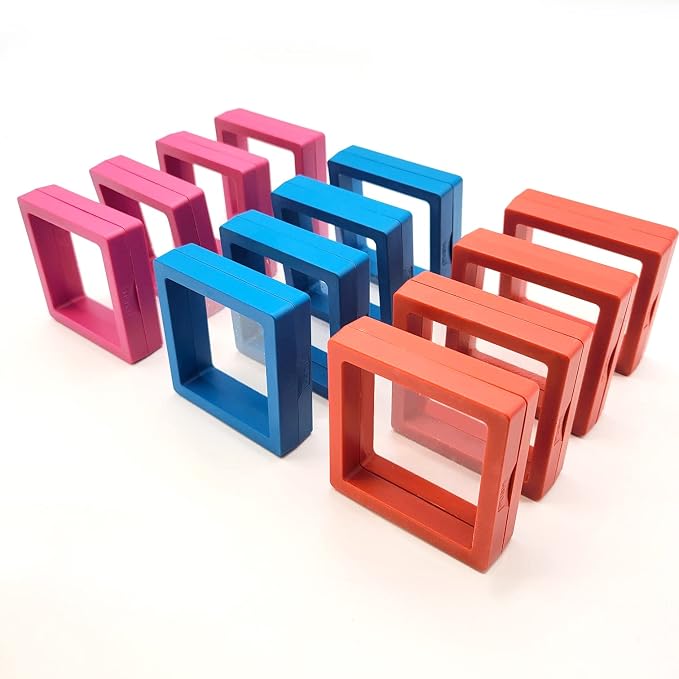 12PCS 3D Floating Frame Display Stand, Jewelry Box, Gift Box, Ornament Organizer, Small Travel Jewelry Box, PE Film Anti-Oxidation, Suspended Display Box Stackable (2.75*2.75，Type 3) by Unknown