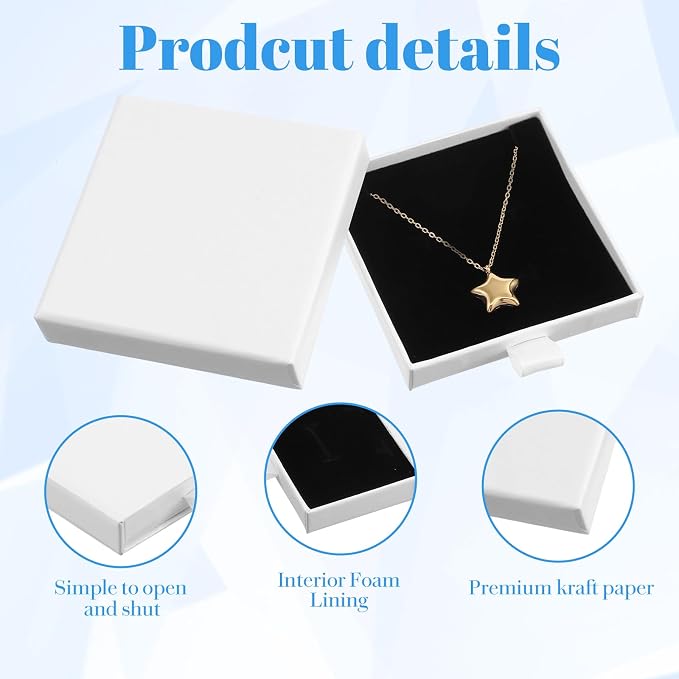 Jewellery Gift Box, 4 Pcs Ring Necklace Box Small Gift Boxes for Bracelets Earrings Necklaces Bracelet Drawer Organizer Square Pendent Storage Case for Birthday DIY Wrapping(White) - Image 5