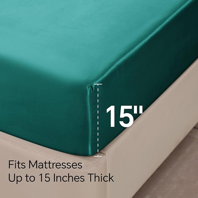 BEDELITE Satin Sheets Twin XL Size Bed Set, Luxury Soft Teal Silky Sheets for Hair and Skin, Similar to Silk Bed Sheets Set 3 Pieces （1 Deep Pocket Fitted Sheet, 1 Flat Sheet, and 1 Pillowcase）