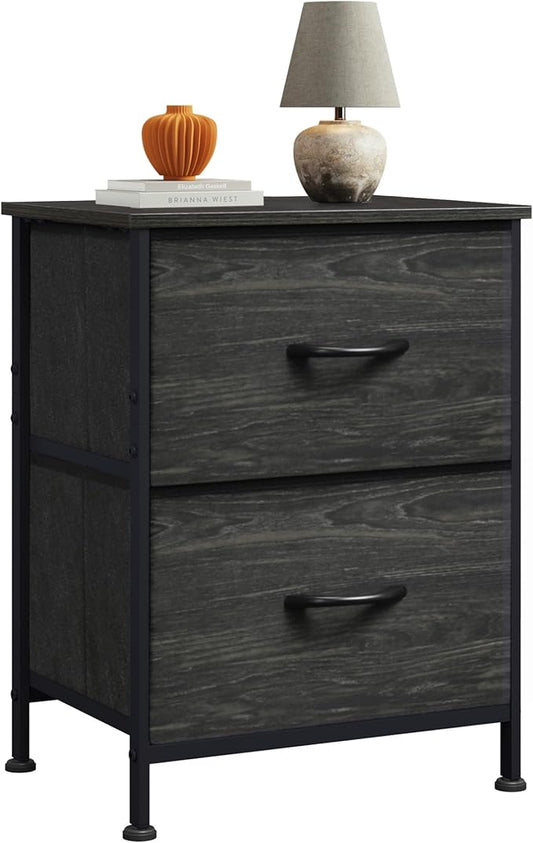WLIVE Night Stand, Small Dresser with 2 Drawers & Wooden Top, Nightstand with Fabric Bins, Bedside Table End Table for Bedroom, Closet, Entryway, College Dorm, Charcoal Black