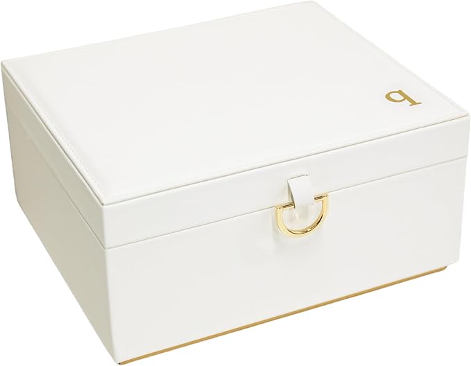 COLLECTIVE HOME - Monogram Jewelry Box with Mirror, Custom Gold Letter Engraving, Elegant Jewelry Organizer with Removable Tray, Gift for Mother’s Day, Girlfriend, Birthday (q) by COLLECTIVEHOME