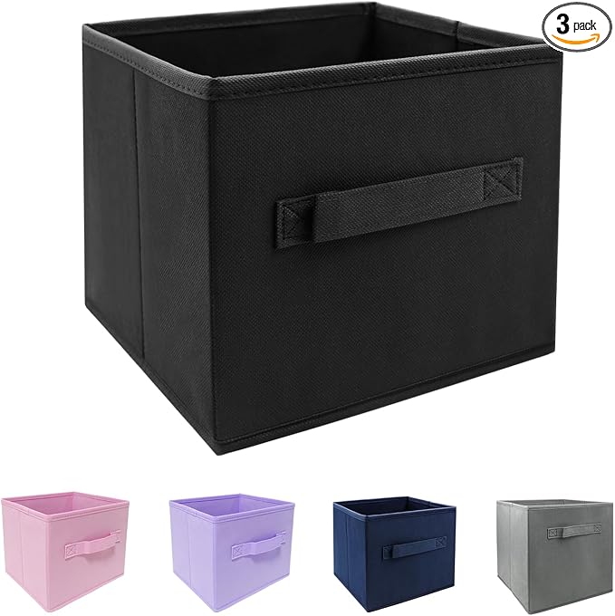 EBIGIC Black Storage Bins 9.0"x7.5"x7.5" Small Size Fabirc Foldable Closet Toy Organizer Collapsible Cloth by EBIGIC