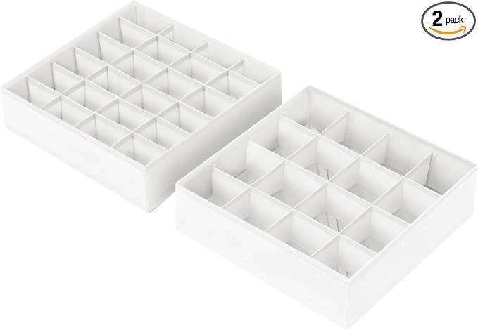 Joyoldelf Sock Drawer Organizer Divider 2 Packs Underwear Organizer, 24 Cell + 16 Cell Closet Organizers and Storage Sock Holders Organizers for Storing Socks, Handkerchiefs, Ties, Belts (White) by APPRECIATELIFERELAXYOURSOUL