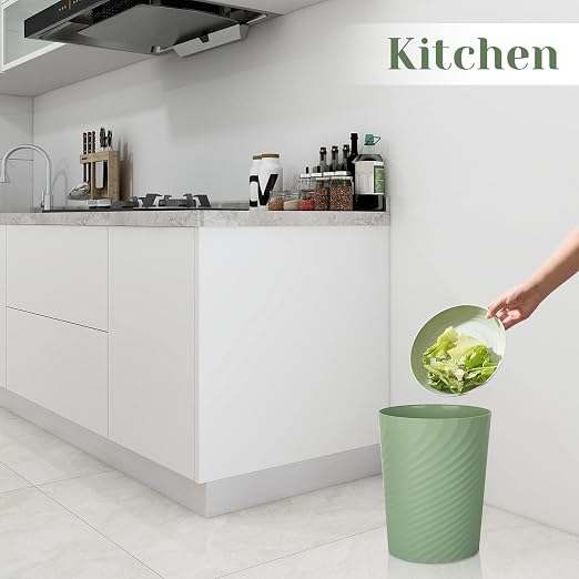 UUJOLY Bathroom Small Trash Can with Trash Bag Plastic Garbage Can Round Waste Basket for Bathrooms, Laundry Room, Kitchens, Offices, Kids Rooms, Dorms, 1.8 Gallons, 3 Pack (Blue Green Beige) - Image 4