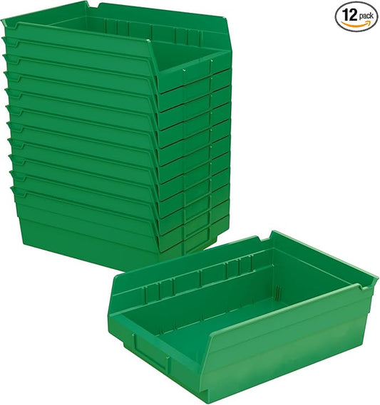 Akro-Mils 30150 Plastic Shelf Bins, Heavy Duty Storage Bins for Garage, Closet, and Drawer Organization, 12" x 8" x 4", Green, 12-Pack by Akro-Mils
