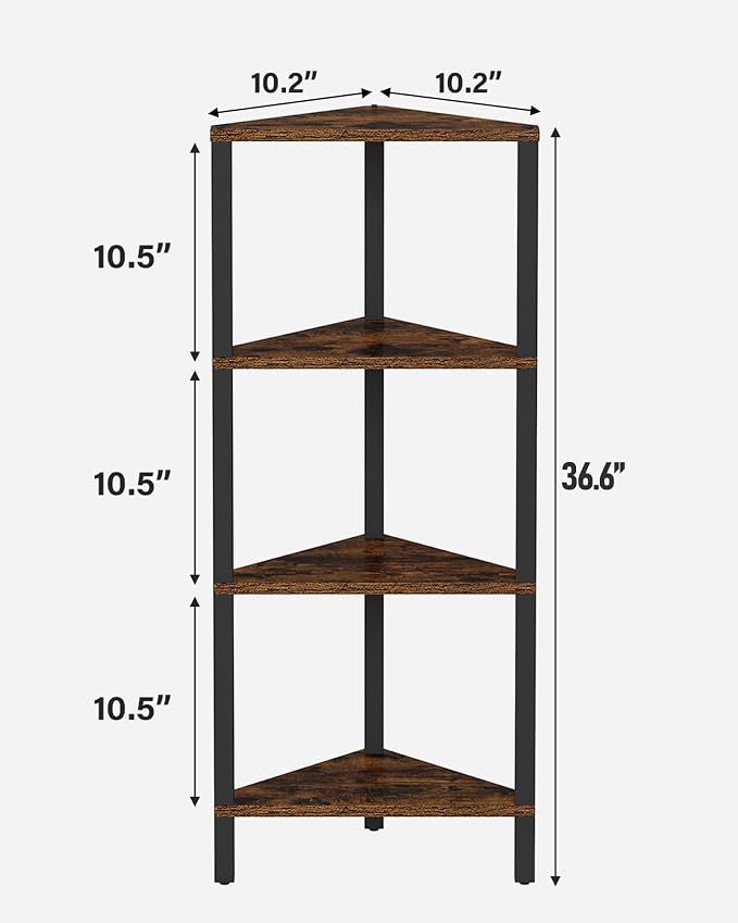 TUTOTAK Corner Shelf, 4-Tier Corner Bookshelf for Small Space, Narrow Display Corner Shelf Stand with Storage Rack, for Living Room, Bedroom, Rustic Brown BS05BB004 - Image 2