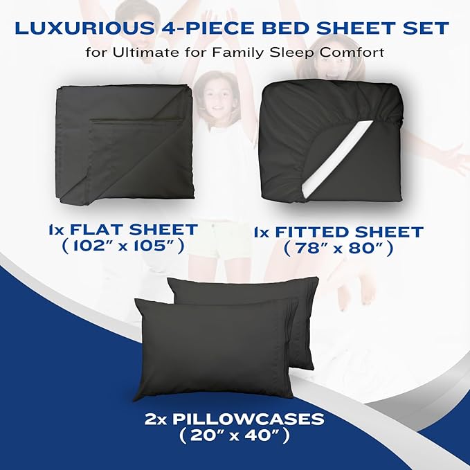 DREAMCARE California King Sheet Sets – 4 pcs Cooling Sheets – up to 21” Deep Cal King Sheets – Hotel Luxury Pillowcases – Superior Softness 100% Fine Microfiber with Side Pocket – Gray