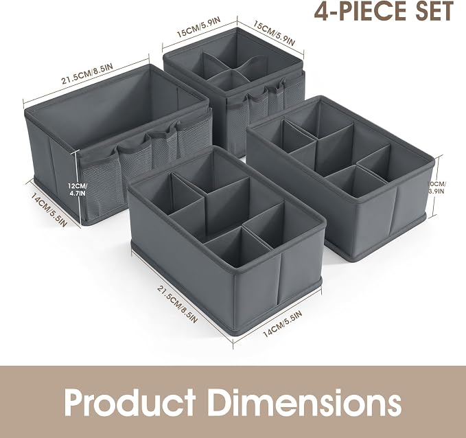 VERONLY Cosmetic Storage Bins Makeup Organizer, Adjustable Multifunction Storage Box Desk Drawer Divider for Makeup Brushes, Bathroom Countertop or Dresser, Set of 4 - Image 3