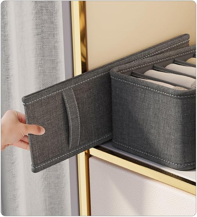 3 Pack Closet Underwear Organizer Storage Box, Drawer Fabric Foldable Cabinet Closet Storage Boxes for Storing Socks, Underwear, Ties, Belts (Dark Grey) - Image 8