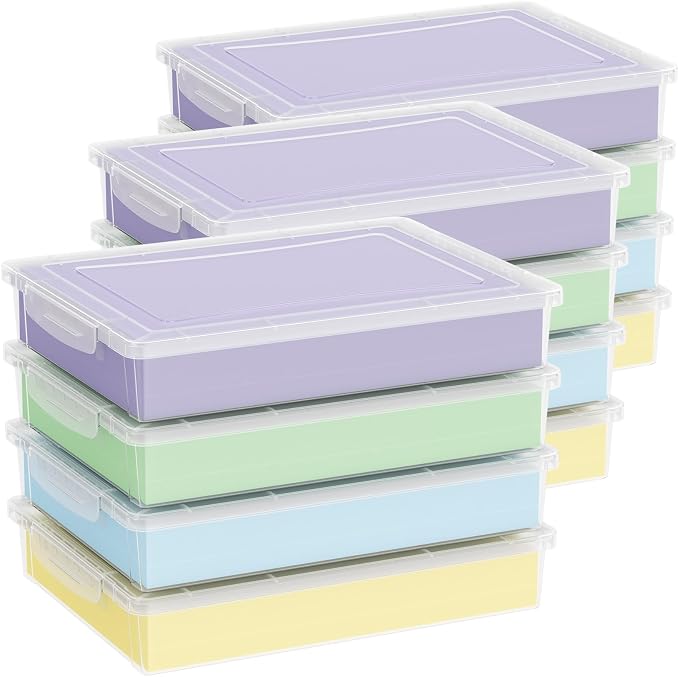 Lifewit 12 Pack Plastic Multi-Purpose Storage Box with Latching Lids, Clear A4, 8.5" x 11" Letter Size Paper Storage, Storage Containers for Board Game, Craft, Document, Magazine, Art Supplies by Lifewit