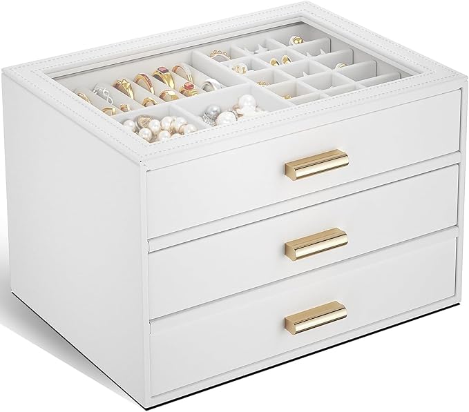 AKOZLIN Jewelry Box with Clear Lid Functional Leather Jewelry Storage Organizer Case 3 Drawers for Women Girls Necklace Ring Bracelet Earring by AKOZLIN