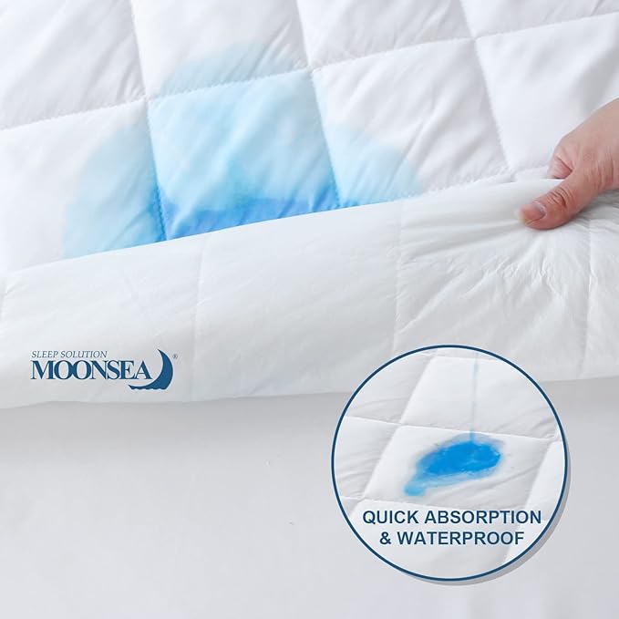 Moonsea King Waterproof Mattress Protector, Quilted, Absorbent, Breathable, Fitted Sheet Style, Machine Washable