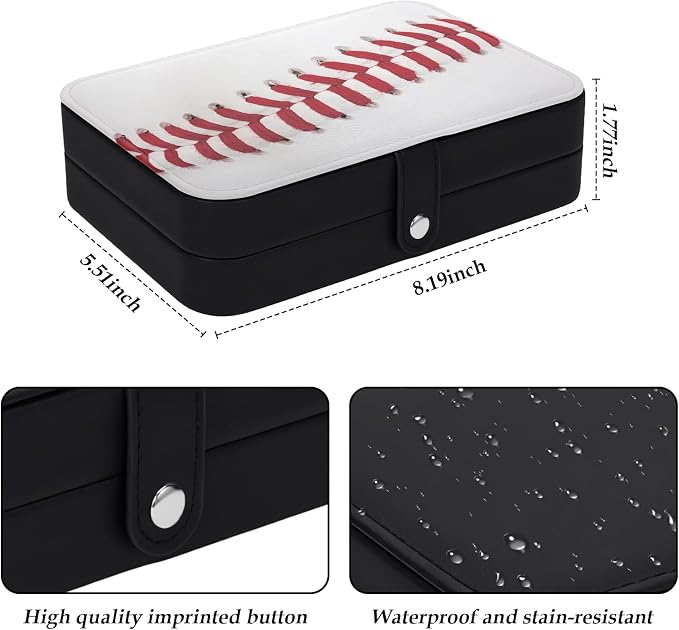 Personalized Jewelry Travel Case Small Jewelry Boxes for Women Men Portable Jewellery Organizer Box Travel Necklaces Rings Earrings Bracelets Holder Box Birthday Christmas Gifts Baseball - Image 2